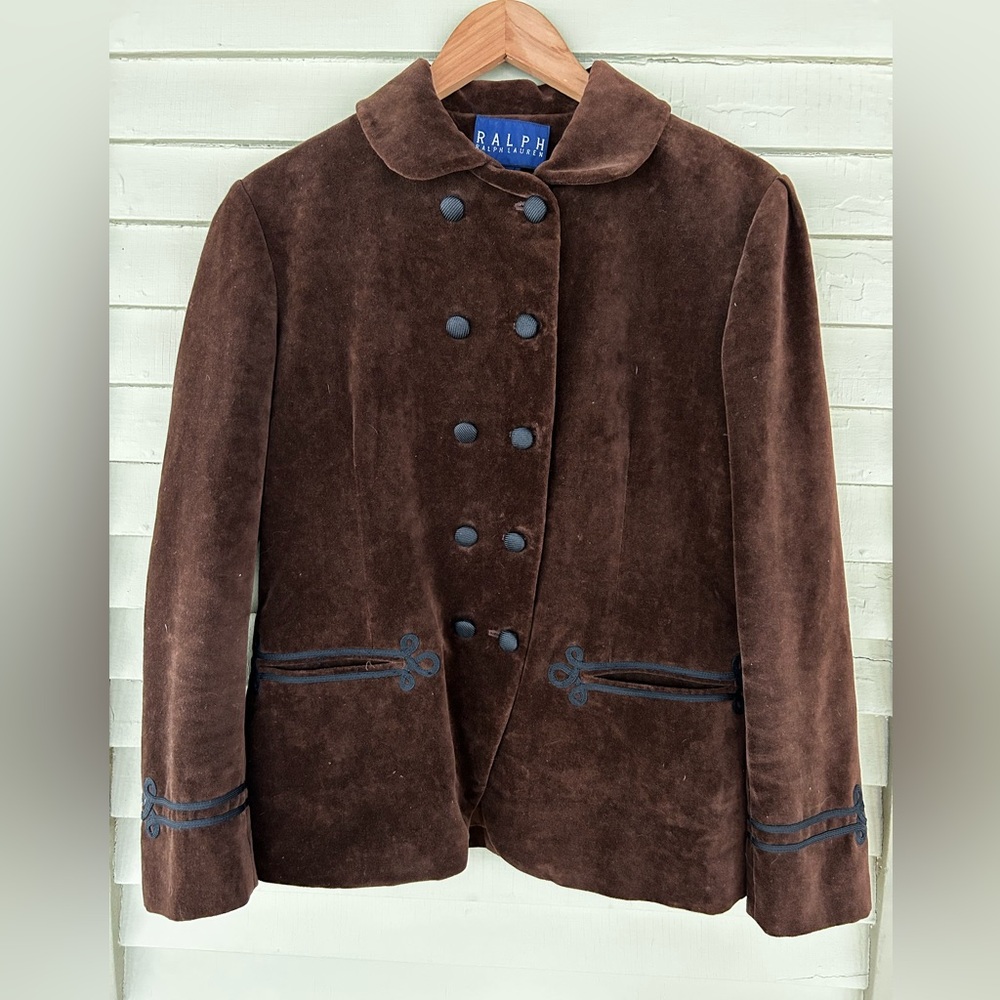 Ralph Lauren Chocolate Brown Velvet Cotton Equestrian Women's Blazer